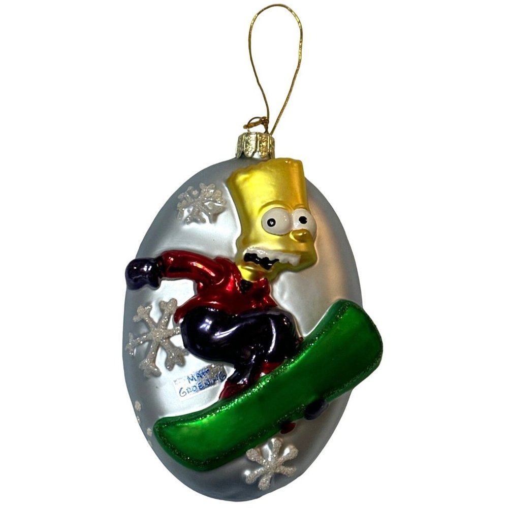 The Simpsons Bart Simpson Snowboard Snowflake Hand Blown Glass Ornament (2006)